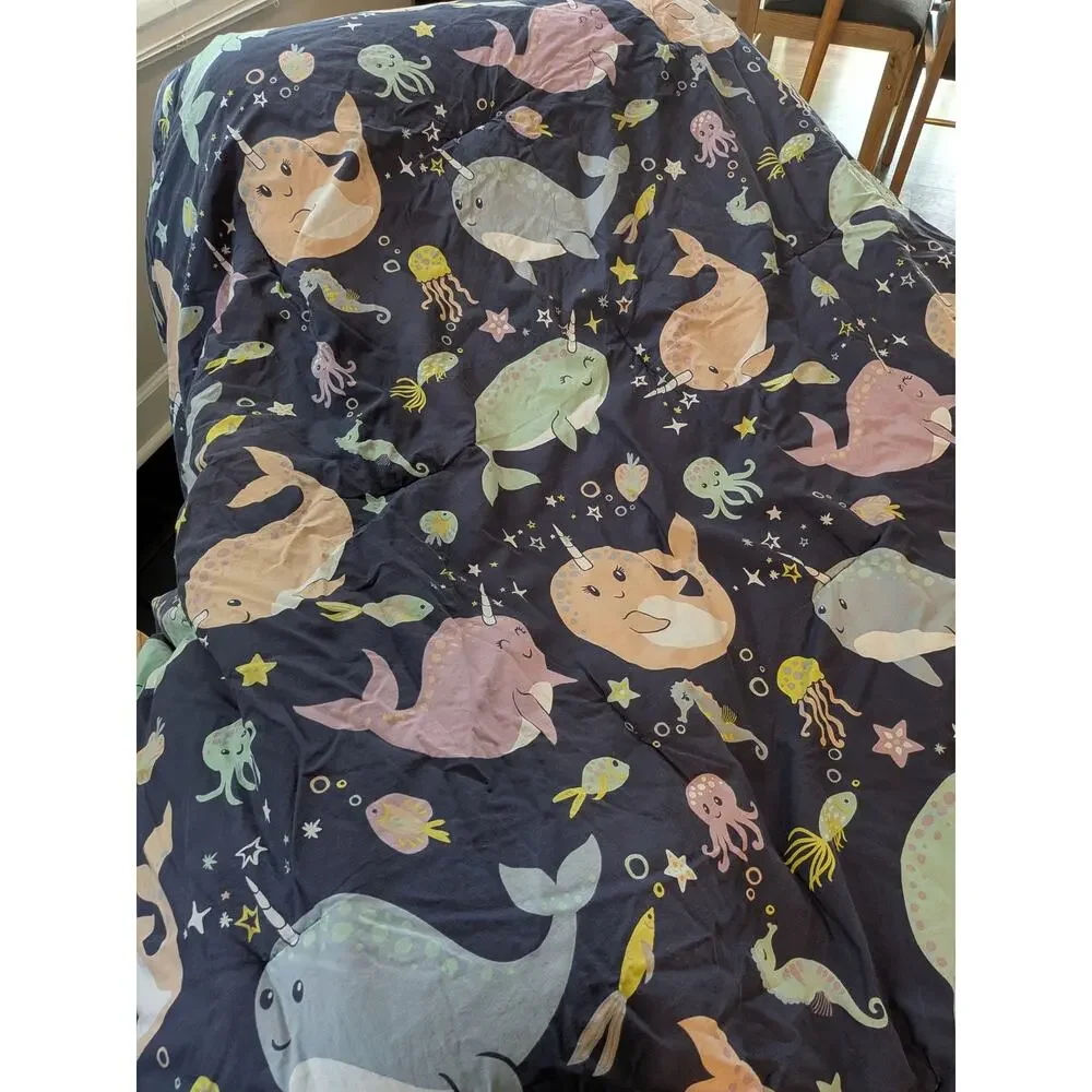 Taylor & Olive Petunia Purple Narwhal Reversible Cotton Twin Comforter